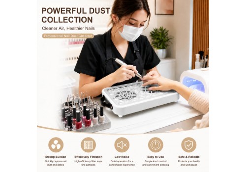 Fumeclear Professional Nail Dust Collector – Quiet Dual-Port Vacuum FC-G6 with 30 Filter Papers
